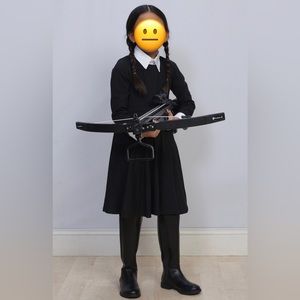 Wednesday Addams Costume (Black dress + white shirt) Size 6-7